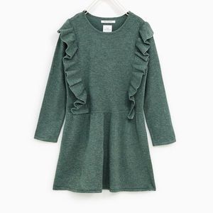 Zara Girls Ruffle Dress Green 11-12